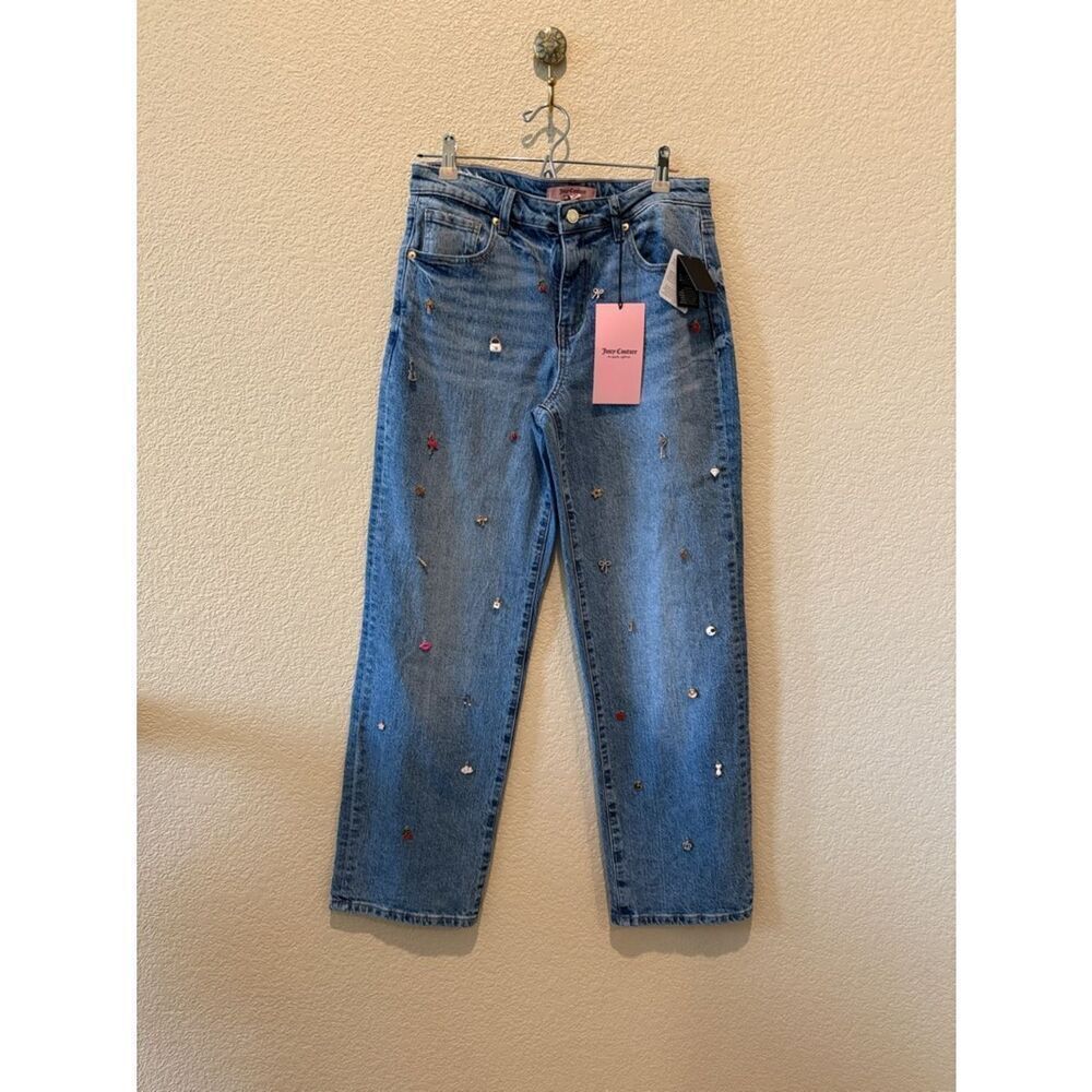 New With Tags Viral Juicy Couture Blue Straight-Leg Jeans Multicolor Charms 5/27